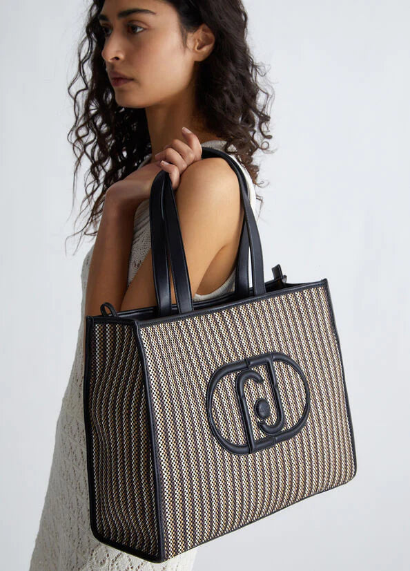 Borsa shopping a righe con logo