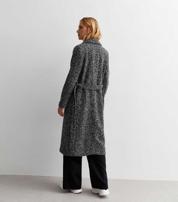 Black Bouclé Belted Long Coat