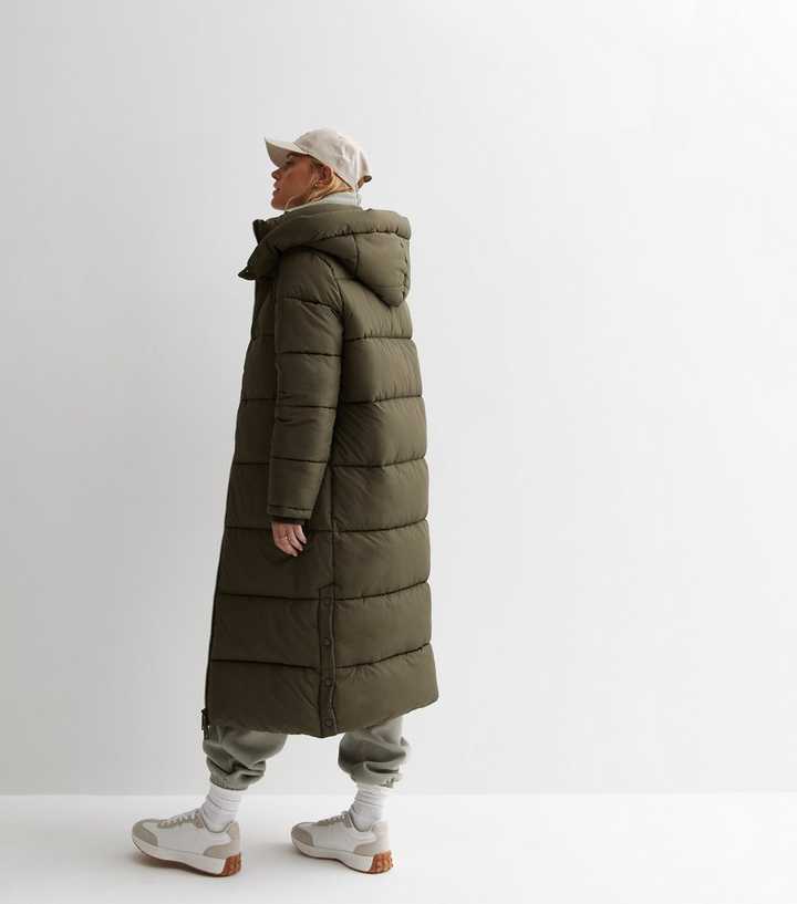 Khaki Hooded Longline Puffer Coat