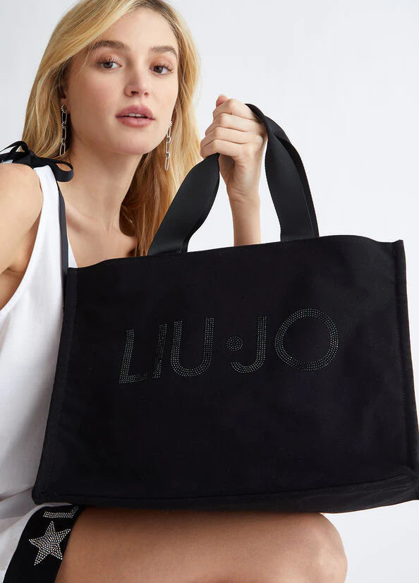 Borsa shopping in tela con logo