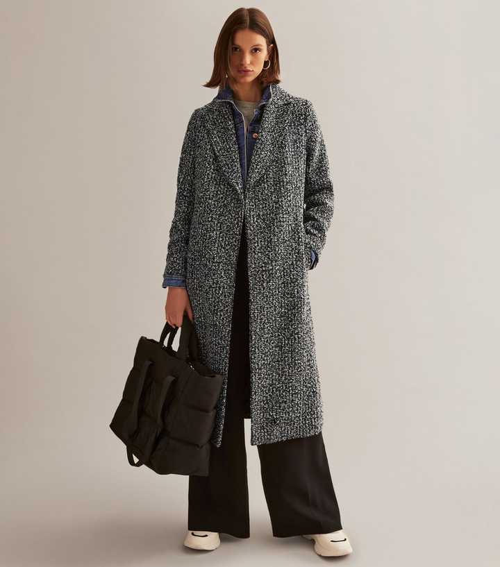 Black Bouclé Belted Long Coat