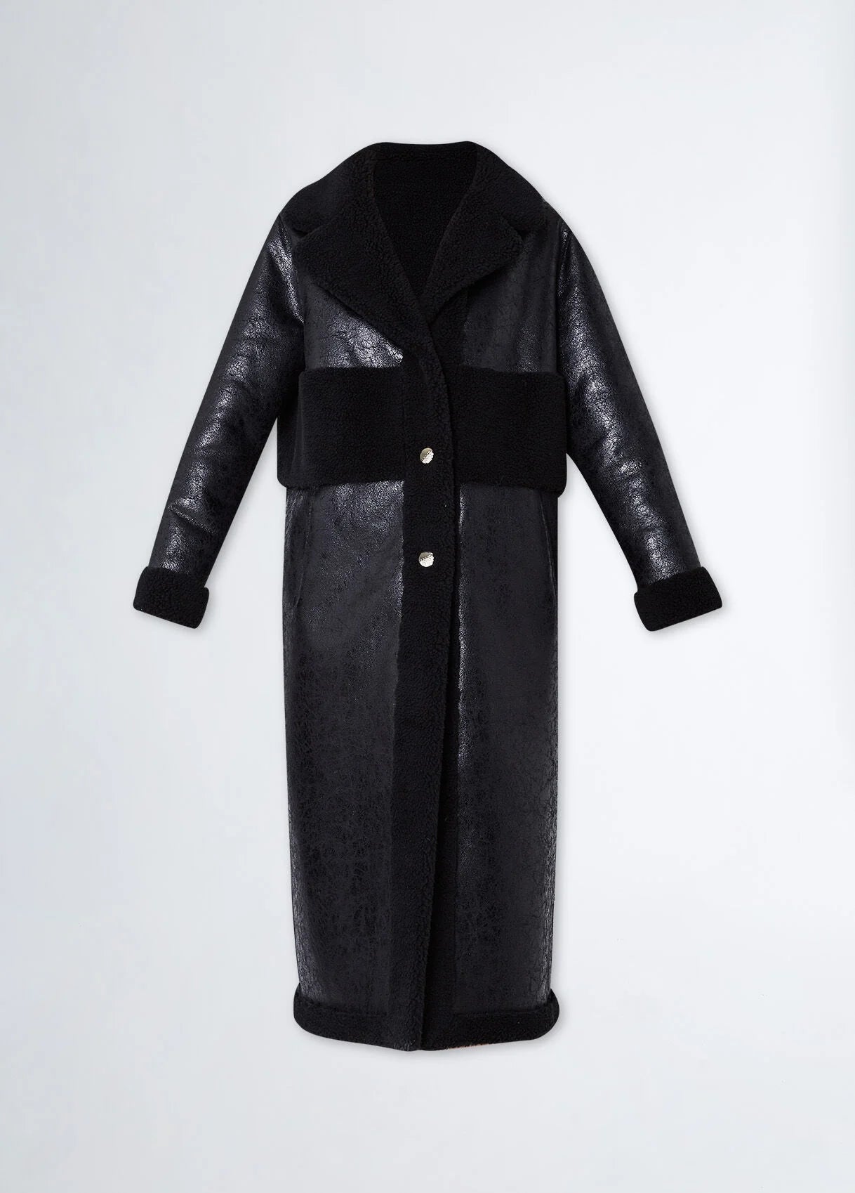 Reversible teddy and coated fabric coat